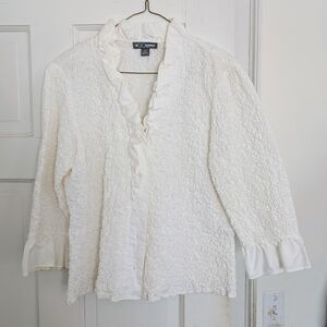 GO SILK Elegant White Ruffled Women's Top SZ PL Petite Large
